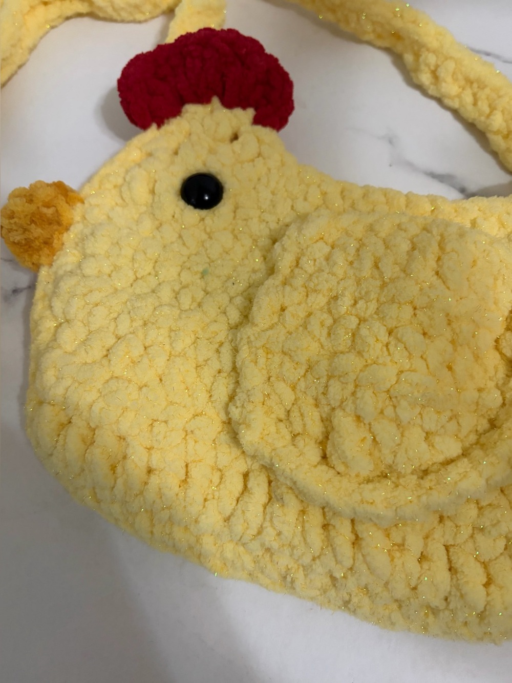 Crochet Yellow Shimmer Chicken Crossbody Bag - Picture 3 of 7